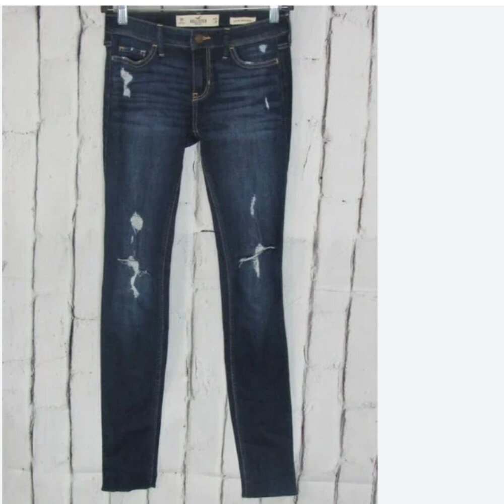 Hollister Stretch Low Rise Super Skinny Distressed Blasted Denim Jean Leggings